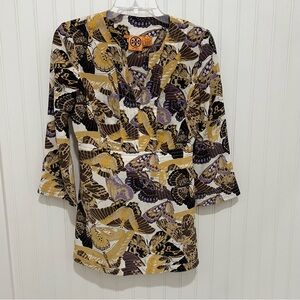 Tory Burch Women's Gold and Purple Patterned Blouse